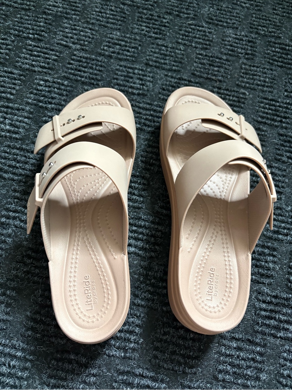 CROCS Women's Beige Dual Buckle Slide Sandals